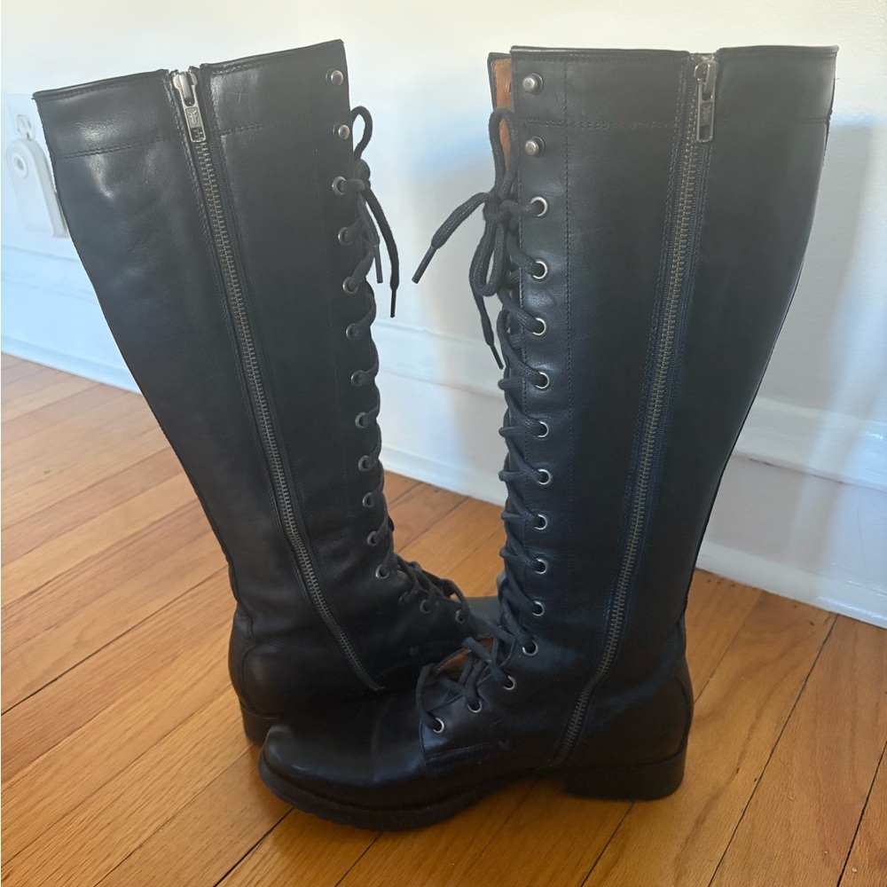 Frye Melissa Black Lace Up Boots - Picture 3 of 6